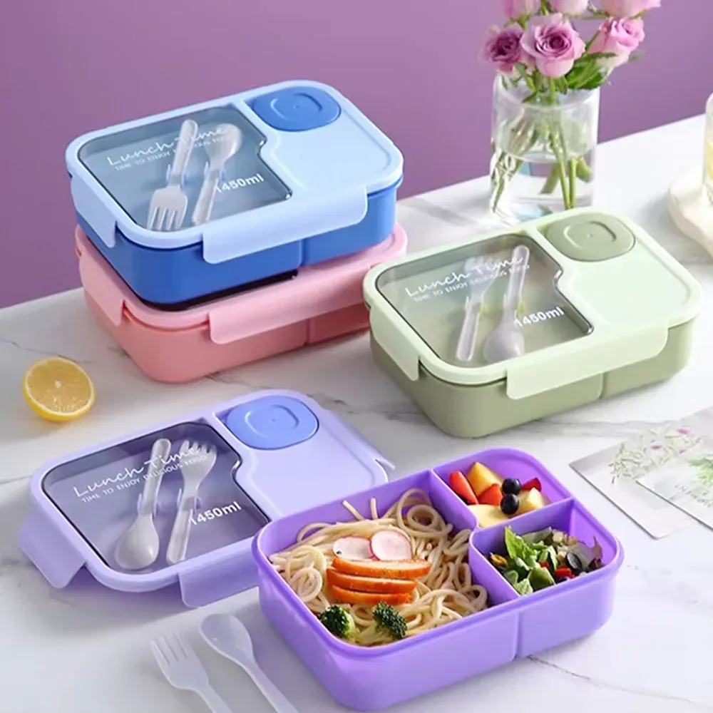 Boîte à bento pour enfants, micro-ondable, design kawaii, 3 compartiments, format sandwich et collation, conservation des aliments, Britware - Image 1