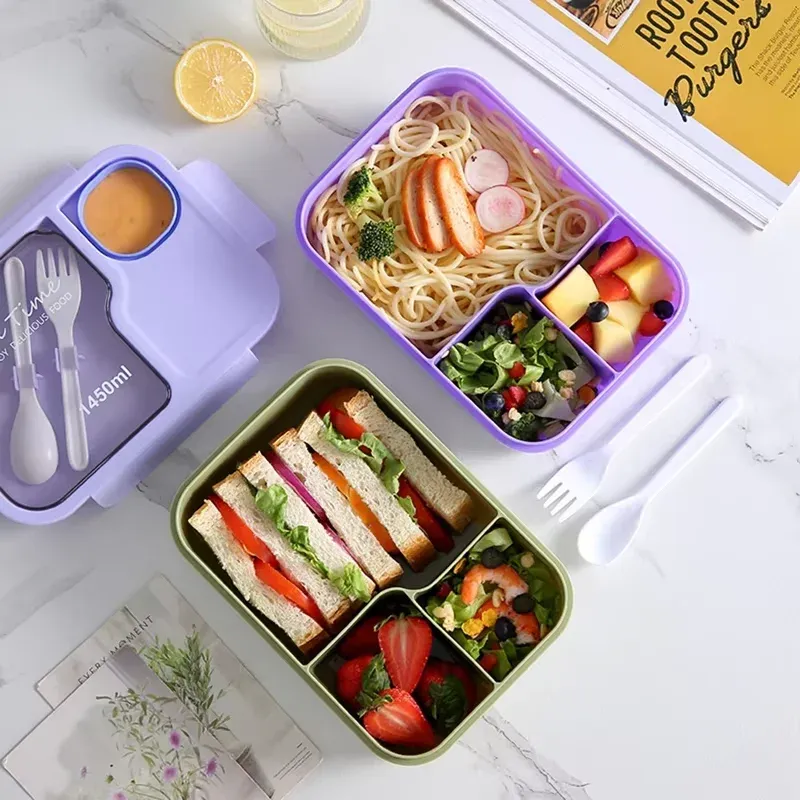 Boîte à bento pour enfants, micro-ondable, design kawaii, 3 compartiments, format sandwich et collation, conservation des aliments, Britware 4