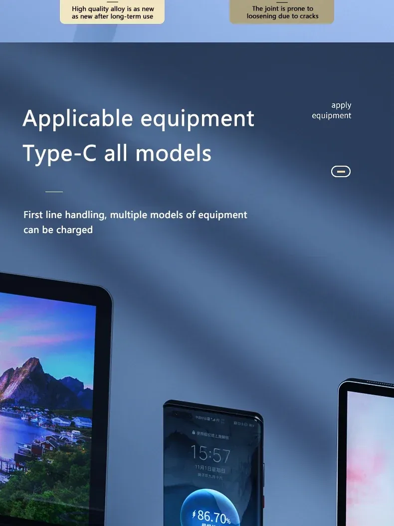 Câble USB-C à charge rapide, vue rapprochée