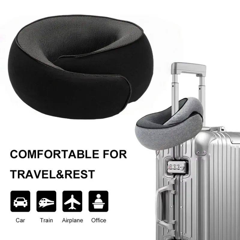 Oreiller de voyage portable en forme de U, 100 % mousse à mémoire de forme, soutien cervical réglable pour la nuque, oreiller souple pour la pause déjeuner 2