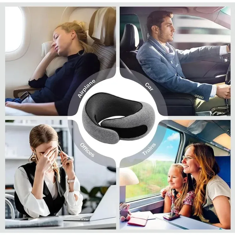 Oreiller de voyage portable en forme de U, 100 % mousse à mémoire de forme, soutien cervical réglable pour la nuque, oreiller souple pour la pause déjeuner 6