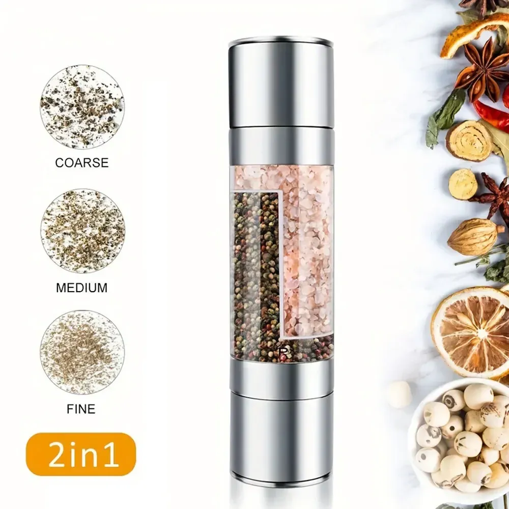 Moulin à sel et poivre manuel en acier inoxydable, moulin à épices en céramique réglable, ustensile de cuisine 2 en 1