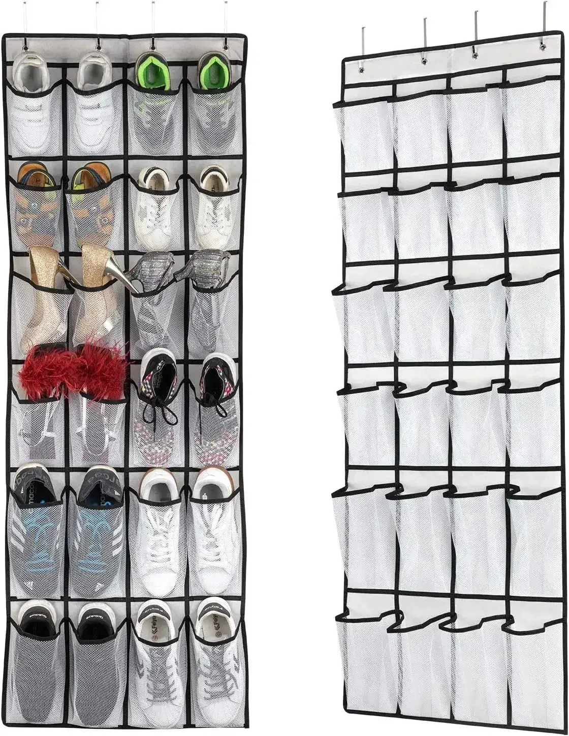 Détail de la structure en maille de l'organisateur à chaussures
