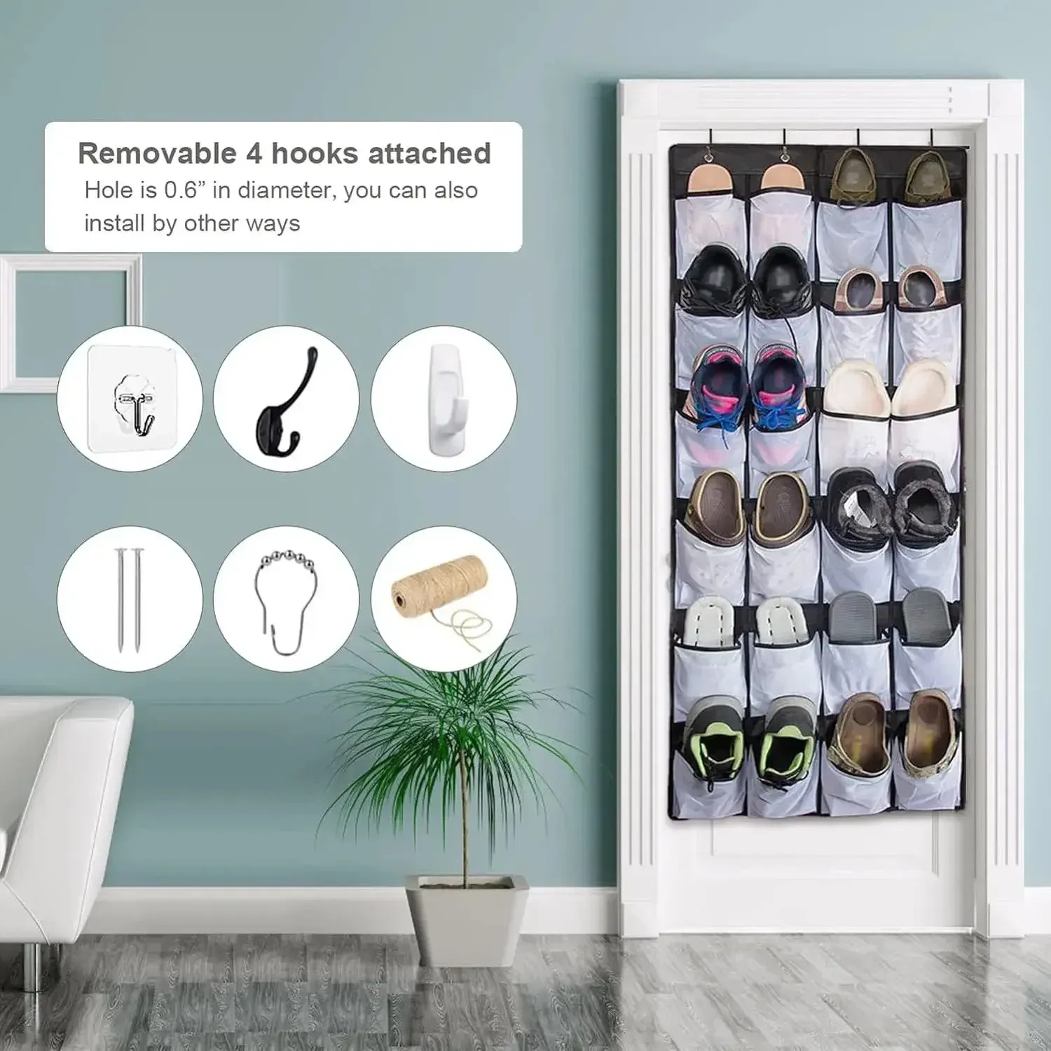 Organisateur de chaussures en maille sur fond neutre
