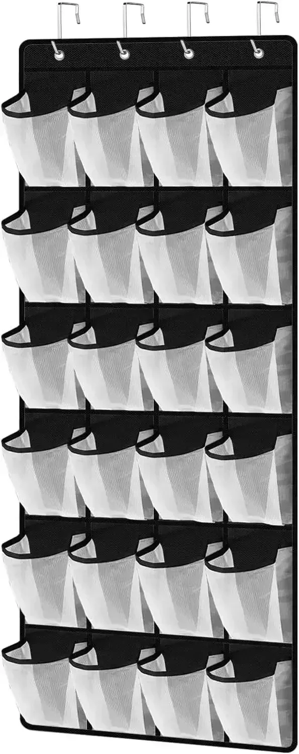 Organisateur de chaussures à suspendre à la porte, 12/14/24/28/35/40 poches, étagère à chaussures en maille avec crochets pour rangement sur porte de placard, noir/blanc/gris 11