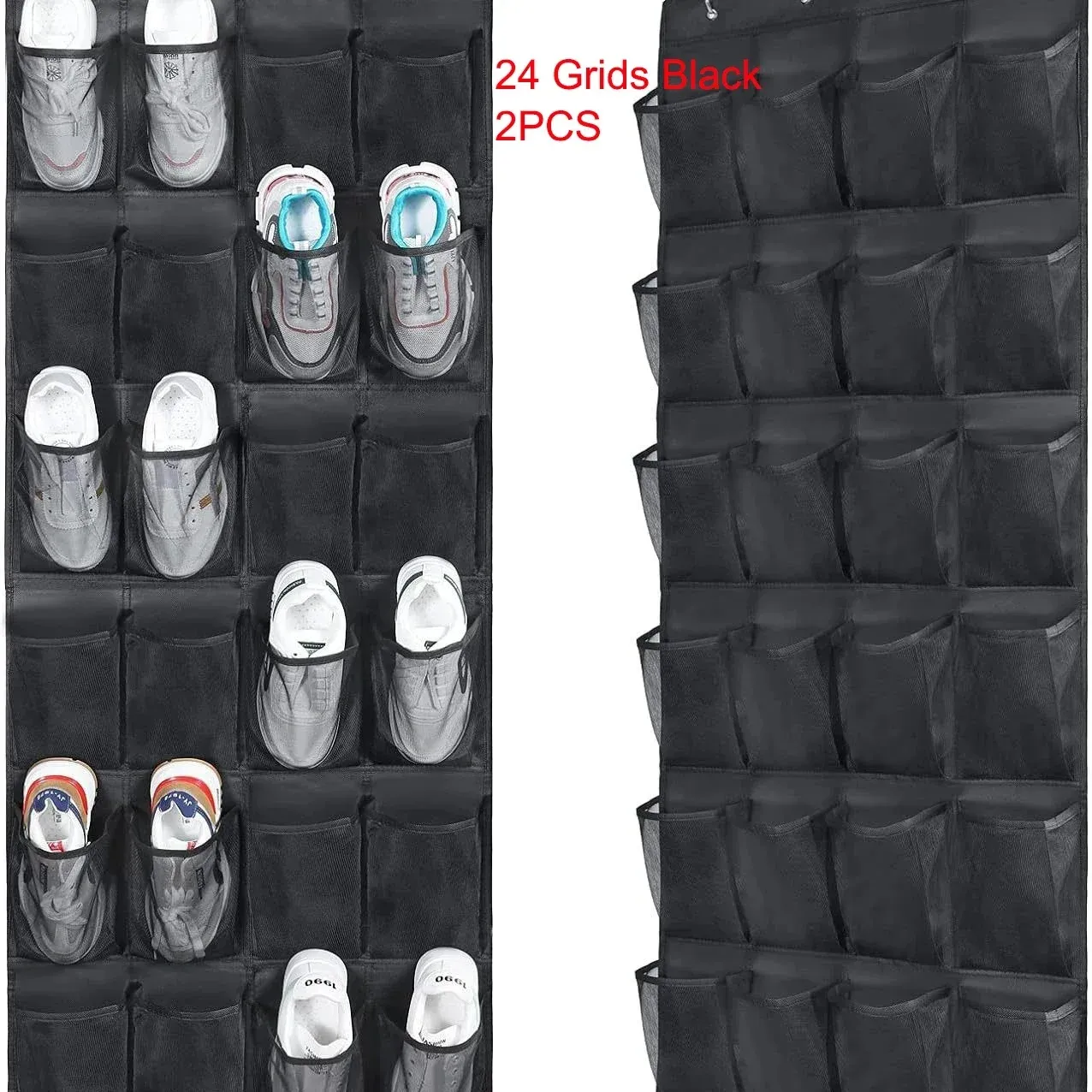 Organisateur de chaussures à suspendre à la porte, 12/14/24/28/35/40 poches, étagère à chaussures en maille avec crochets pour rangement sur porte de placard, noir/blanc/gris 12