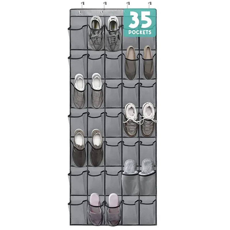 Organisateur de chaussures à suspendre à la porte, 12/14/24/28/35/40 poches, étagère à chaussures en maille avec crochets pour rangement sur porte de placard, noir/blanc/gris 19