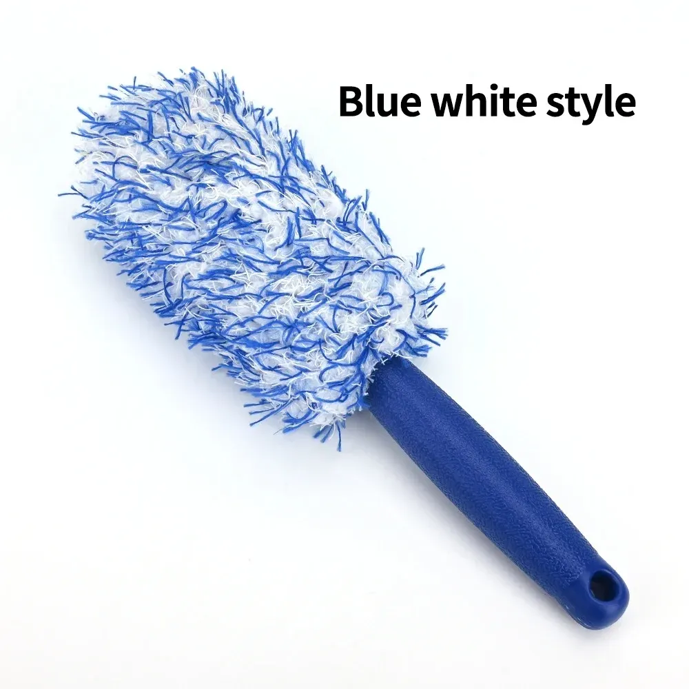 Brosse de lavage de voiture en peluche Premium pour roues, poignée antidérapante, facile à nettoyer, pour rayons et jantes 7