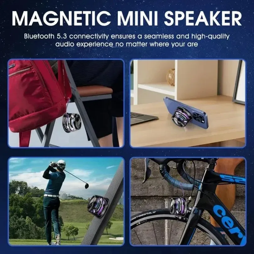 VIKEFON Haut-parleur Bluetooth portable HECATE G200 RGB, enceinte magnétique à éclairage RGB, Bluetooth 5.3, mini enceinte, autonomie 7 heures, support pour téléphone 3