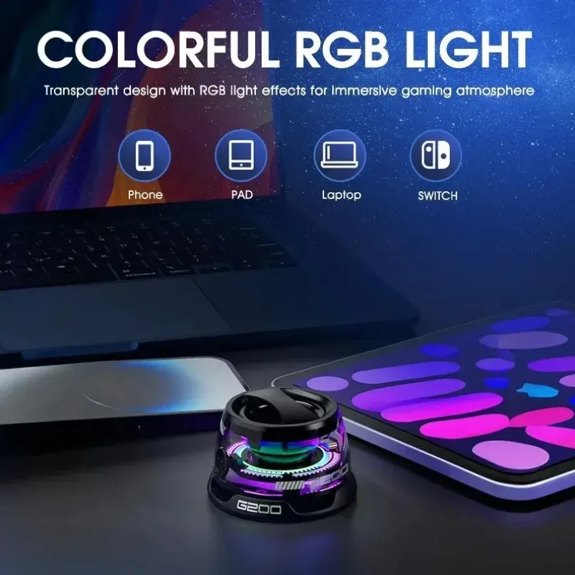 VIKEFON Haut-parleur Bluetooth portable HECATE G200 RGB, enceinte magnétique à éclairage RGB, Bluetooth 5.3, mini enceinte, autonomie 7 heures, support pour téléphone 5