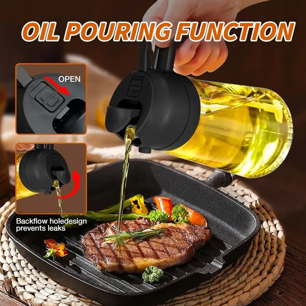 Pulvérisateur et verseur d'huile 2 en 1 en plastique, bouteille vide pour cuisine, barbecue et camping (lot de 1 à 4 pièces) 5