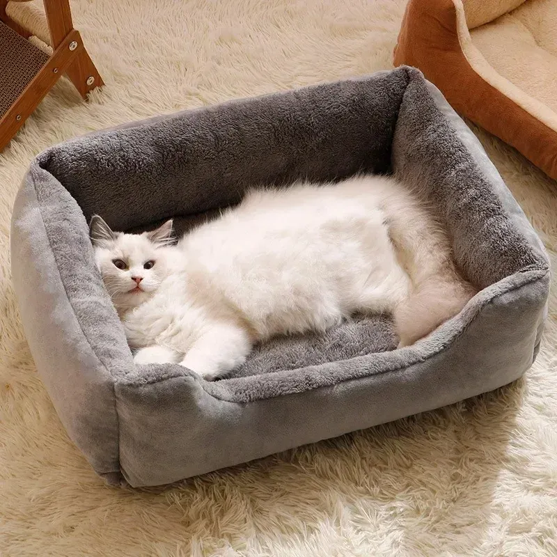 Lit pour chats et chiens, coussin chaud d'hiver, panier pour animaux de compagnie 2