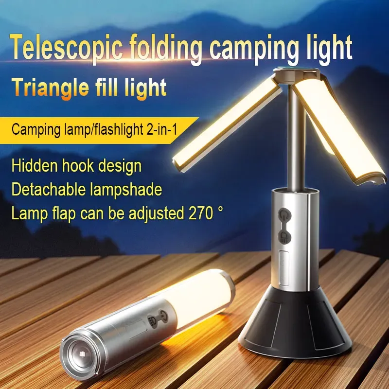 Lampe de poche LED télescopique portable rechargeable, projecteur pliable pour réparation automobile et éclairage de camping 4