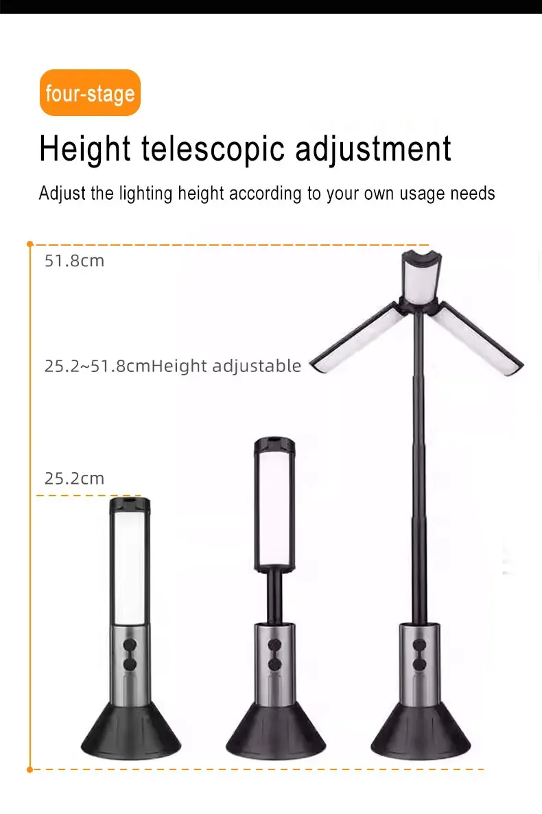 Lampe de poche LED télescopique portable rechargeable, projecteur pliable pour réparation automobile et éclairage de camping 6