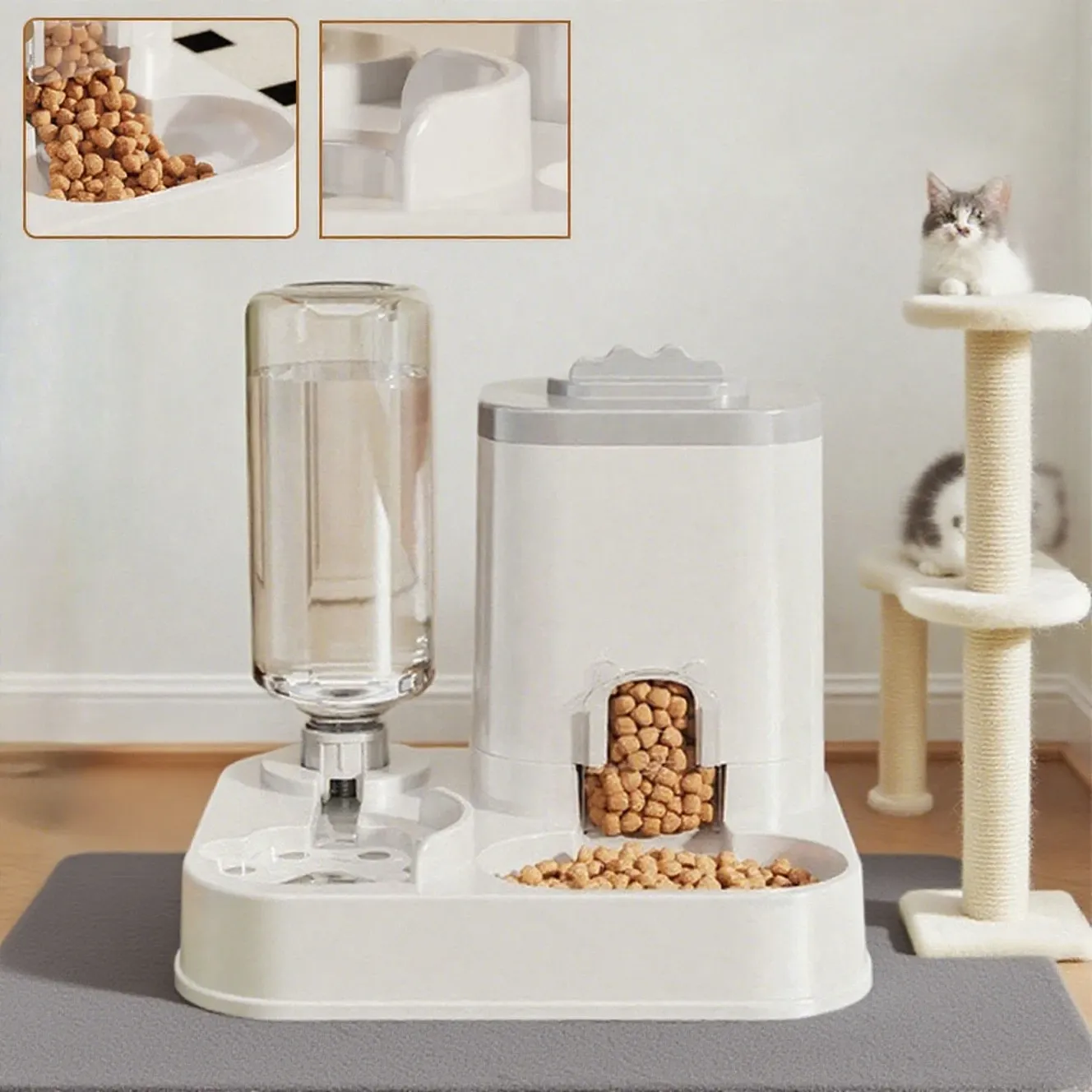 Distributeur d'eau et mangeoire intégrée pour chats et chiens, sans batterie, conception monobloc