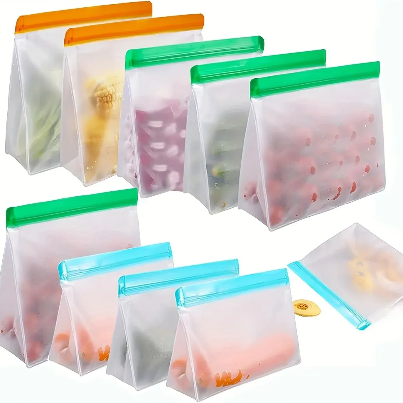 Sac alimentaire réutilisable en silicone, pour congélateur, sac de conservation debout, sac PEVA, contenants étanches, sac de rangement en cuisine, sac à fermeture zippée - Image 1