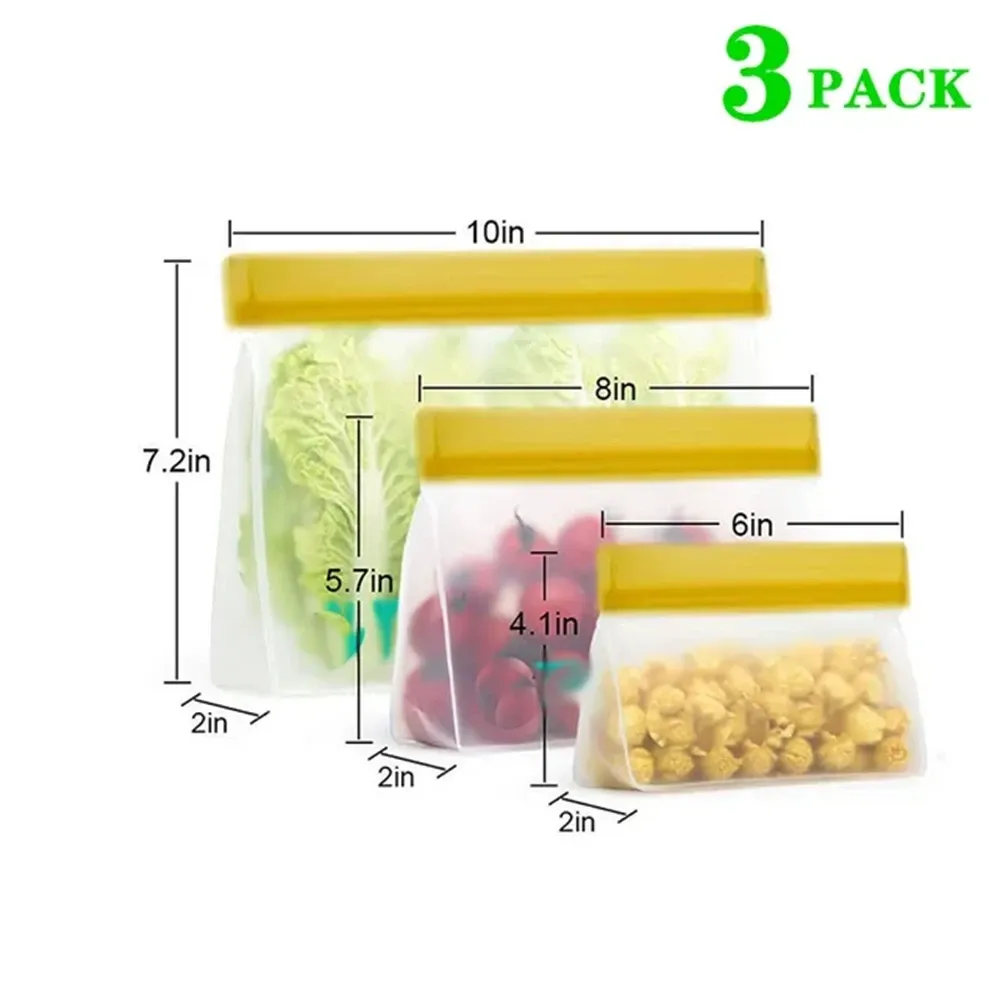 Sac alimentaire réutilisable en silicone, pour congélateur, sac de conservation debout, sac PEVA, contenants étanches, sac de rangement en cuisine, sac à fermeture zippée 8