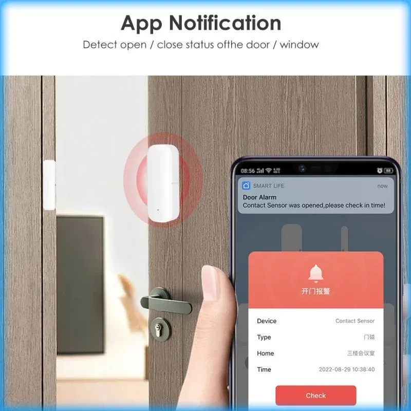 Capteur magnétique intelligent pour portes et fenêtres Tuya, connectivité Zigbee et Wi-Fi, compatible Alexa et Google Home 3