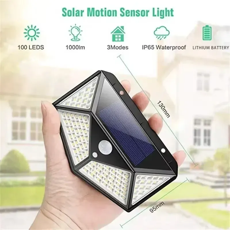 Lampe solaire LED multifonction avec détecteur de mouvement, étanche, éclairage extérieur pour jardin, 62 LED 3