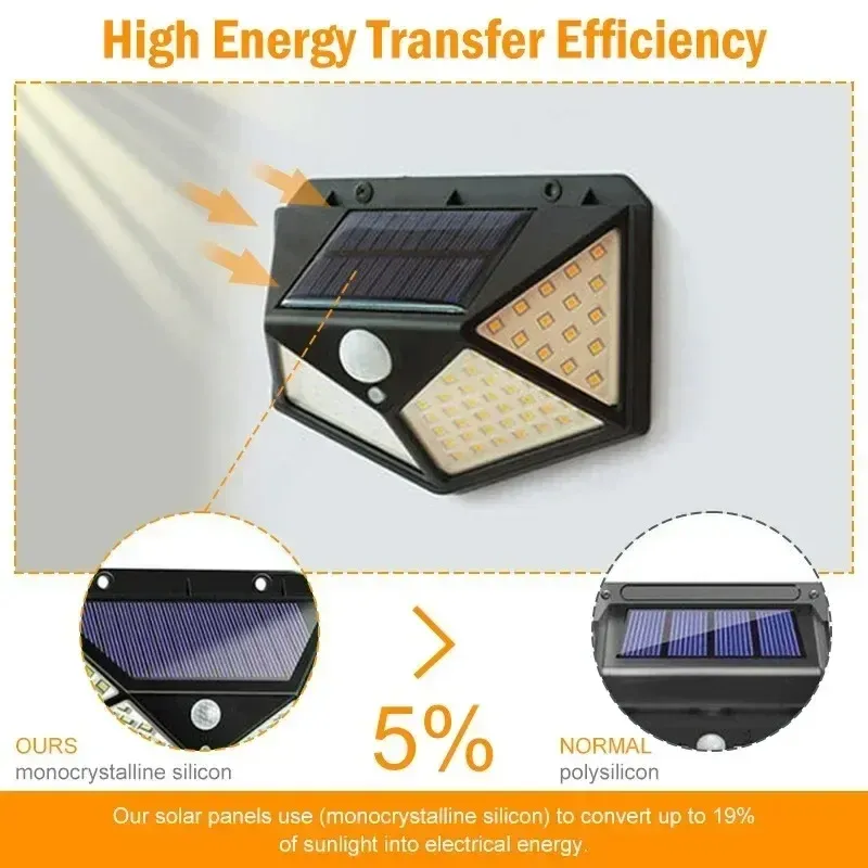 Lampe solaire LED multifonction avec détecteur de mouvement, étanche, éclairage extérieur pour jardin, 62 LED 2