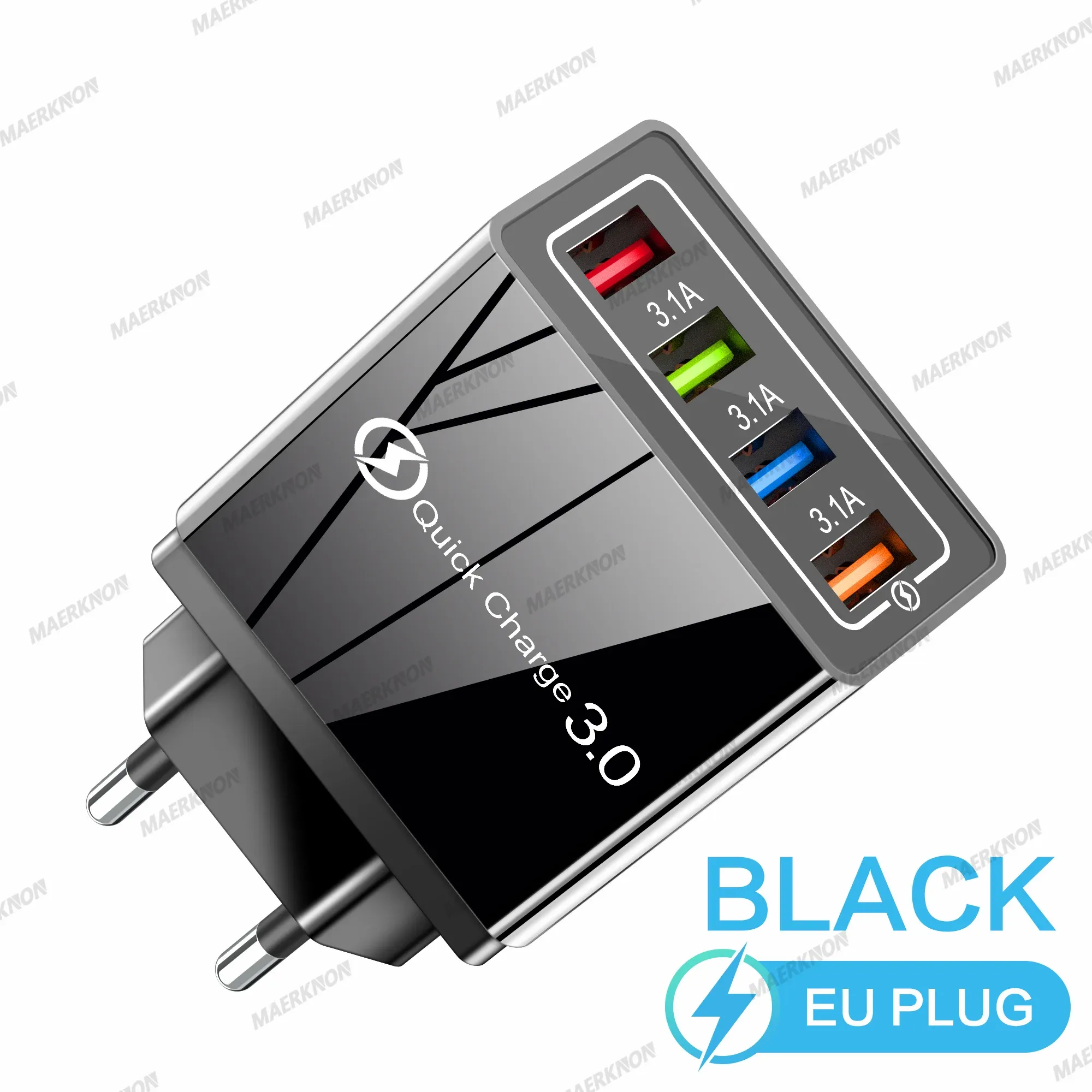 Chargeur USB 3A à 4 ports, charge rapide 3.0, prises UE et US, compatible iPhone, Samsung, Xiaomi, écouteurs, adaptateur de chargeur pour téléphone portable 14