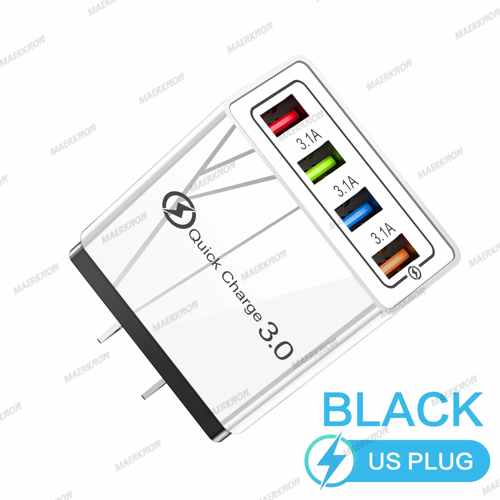 Chargeur USB 3A à 4 ports, charge rapide 3.0, prises UE et US, compatible iPhone, Samsung, Xiaomi, écouteurs, adaptateur de chargeur pour téléphone portable 10