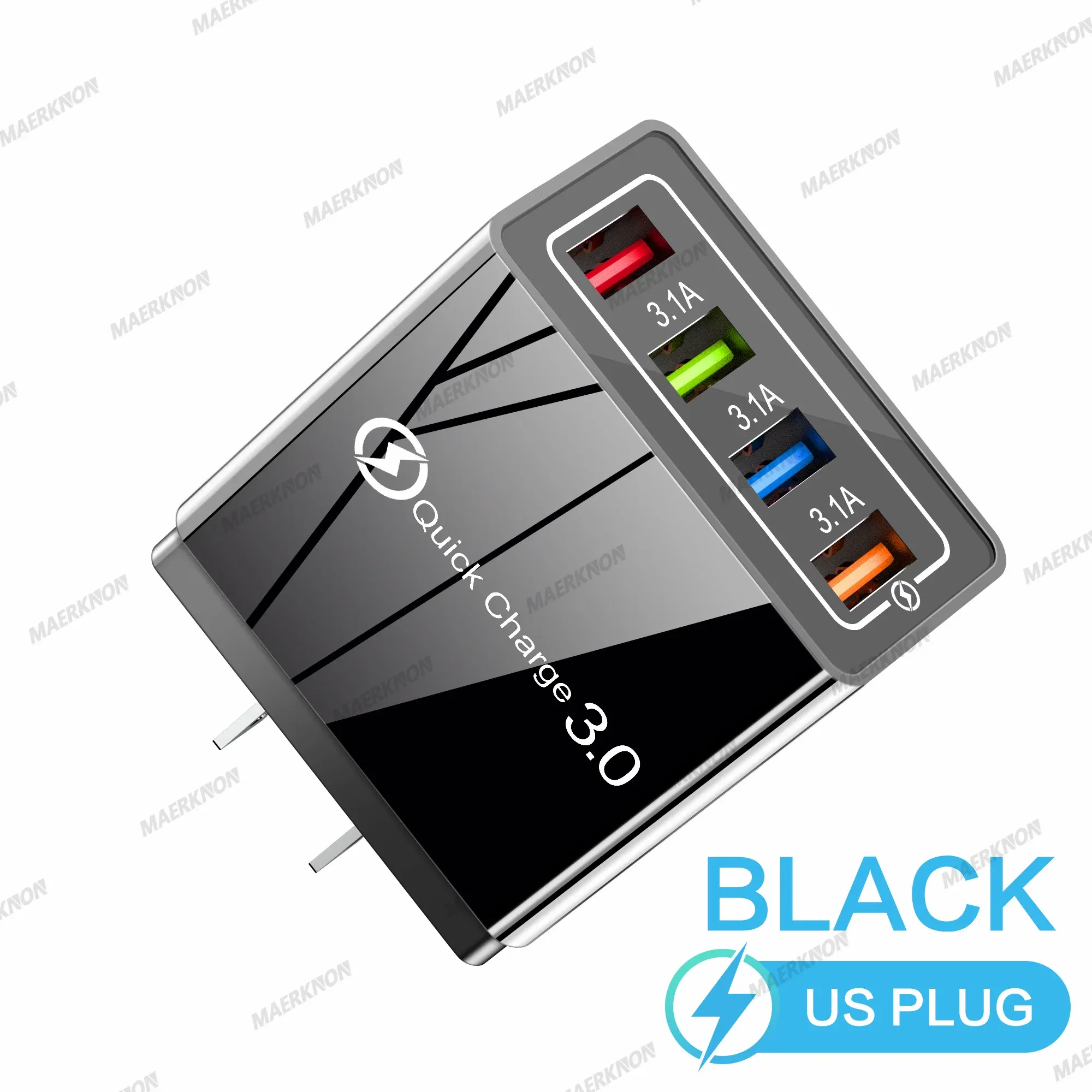 Chargeur USB 3A à 4 ports, charge rapide 3.0, prises UE et US, compatible iPhone, Samsung, Xiaomi, écouteurs, adaptateur de chargeur pour téléphone portable 8