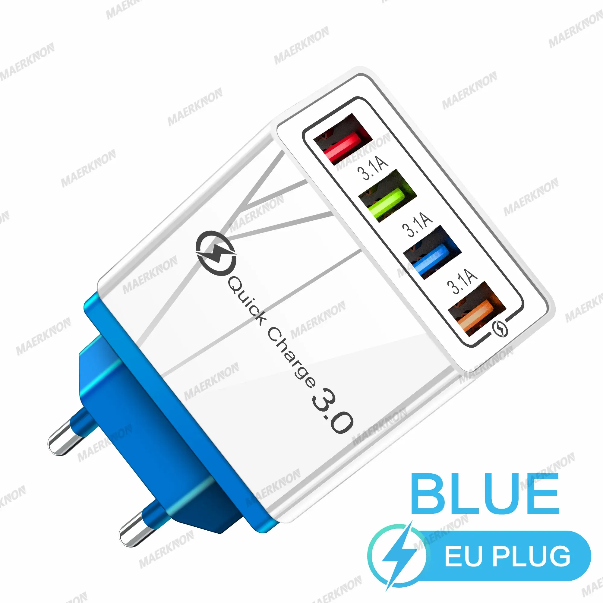 Chargeur USB 3A à 4 ports, charge rapide 3.0, prises UE et US, compatible iPhone, Samsung, Xiaomi, écouteurs, adaptateur de chargeur pour téléphone portable 7