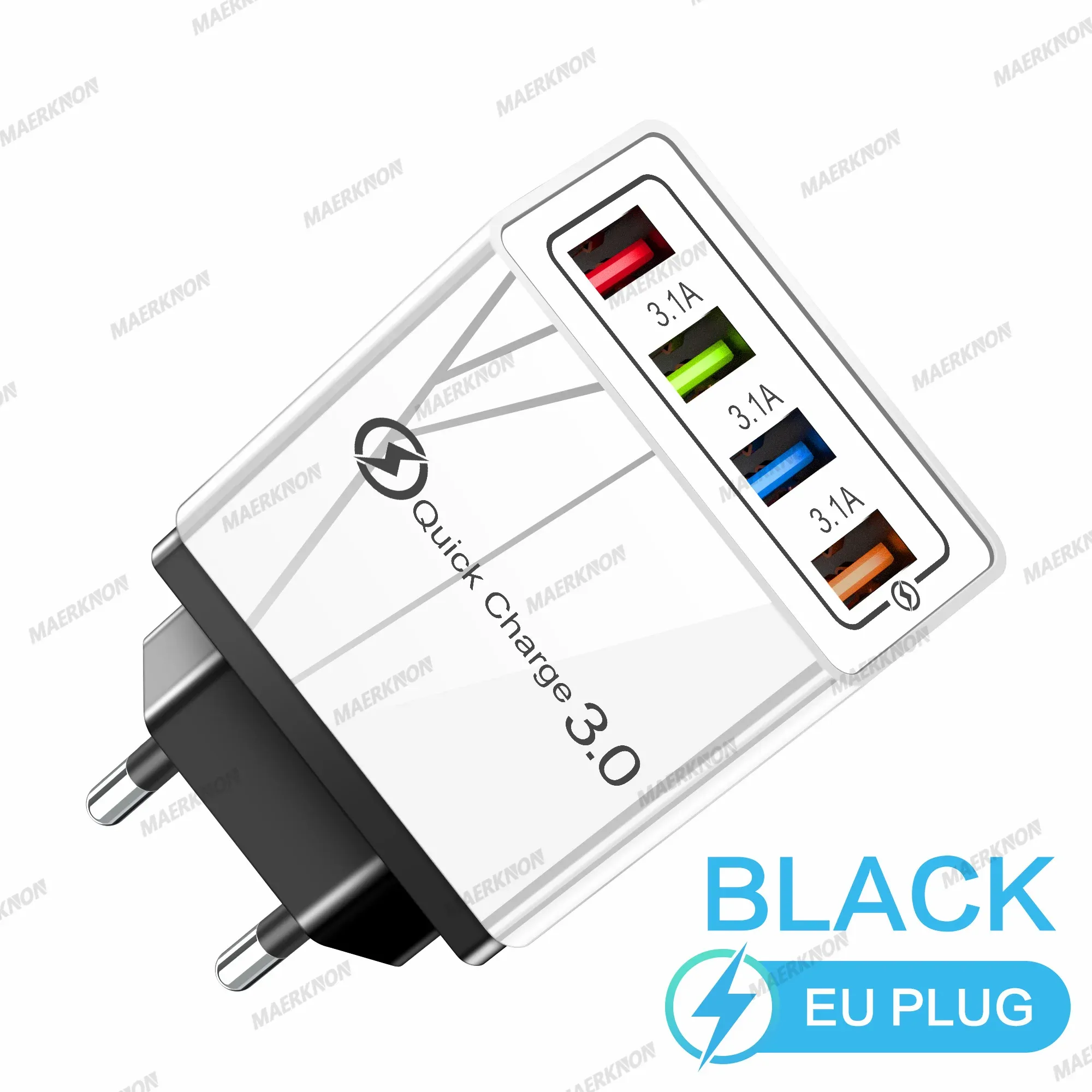 Chargeur USB 3A à 4 ports, charge rapide 3.0, prises UE et US, compatible iPhone, Samsung, Xiaomi, écouteurs, adaptateur de chargeur pour téléphone portable 16