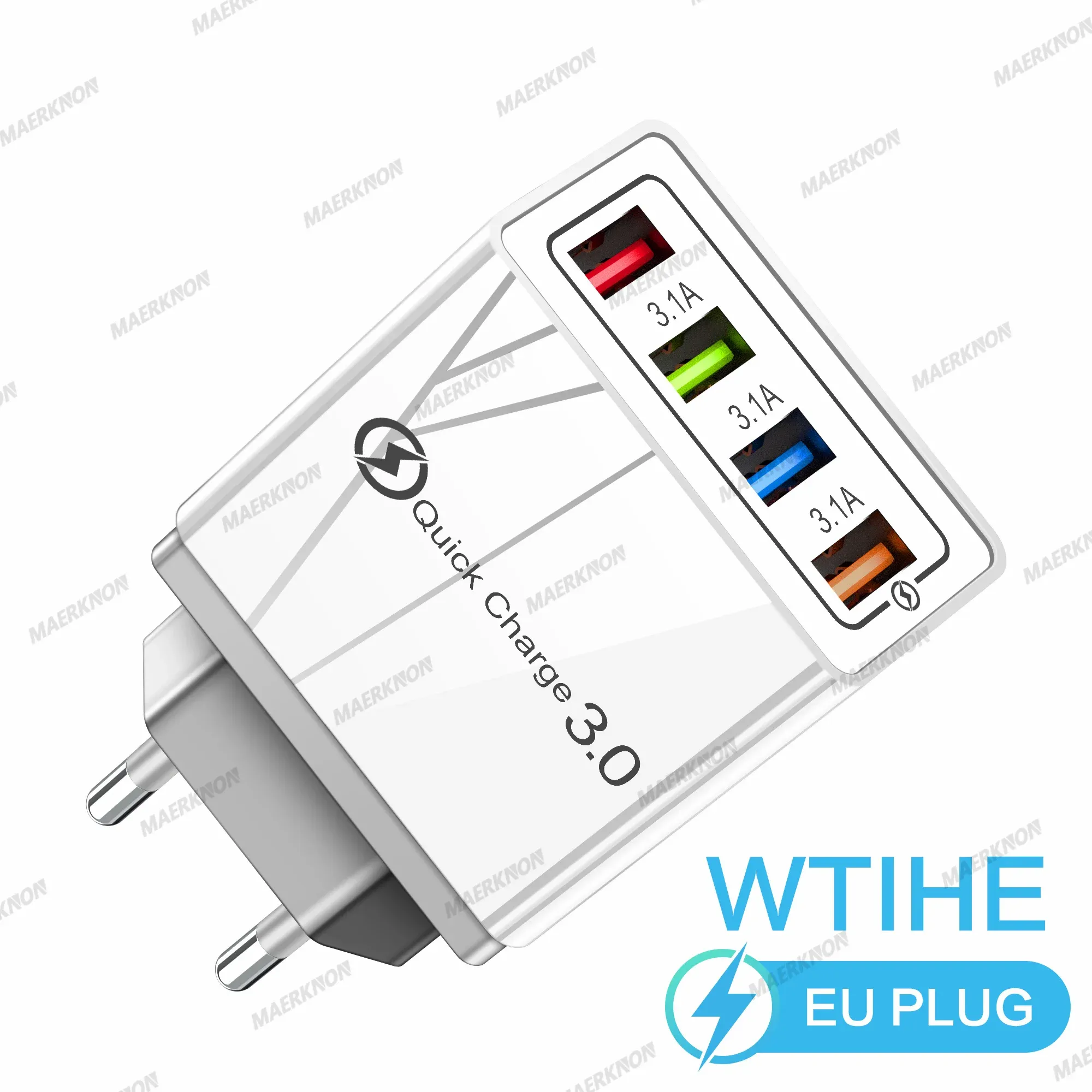 Chargeur USB 3A à 4 ports, charge rapide 3.0, prises UE et US, compatible iPhone, Samsung, Xiaomi, écouteurs, adaptateur de chargeur pour téléphone portable 15