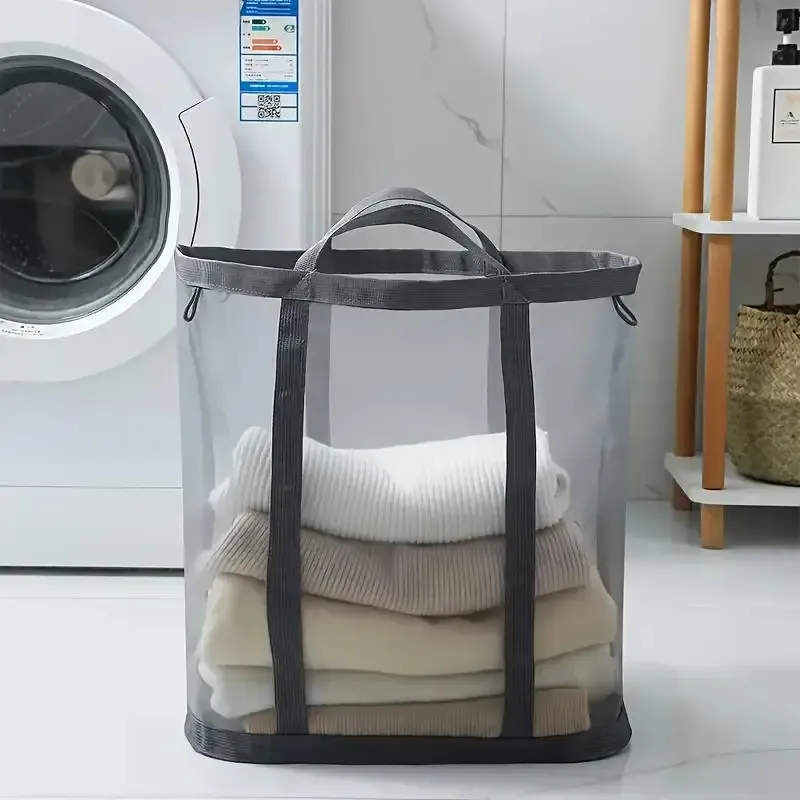 Panier à linge pliable en maille nylon, sac de rangement pour vêtements sales, idéal pour la chambre et la salle de bains, portable et autoportant - Image 1
