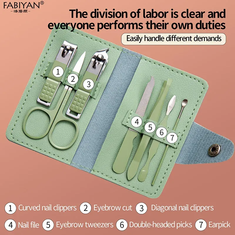 Ensemble de coupe-ongles portable, 7 pièces, comprenant coupe-ongles, lime, pince à épiler, ciseaux à sourcils et accessoires de manucure et pédicure 4