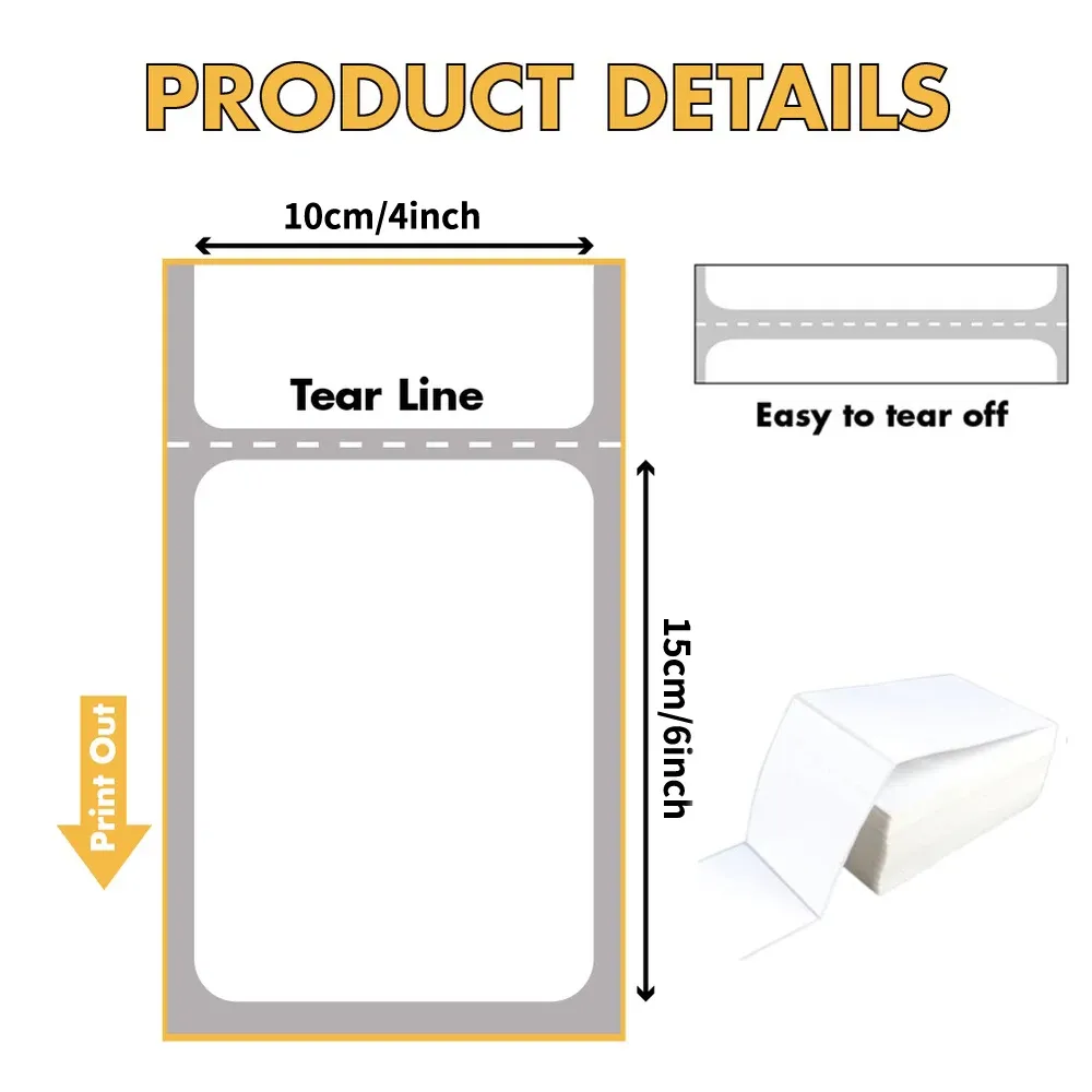 Papier thermique auto-adhésif 4x6 pouces (100 × 150 mm), étanche, pour imprimante d'étiquettes thermiques, compatible transport de colis DHL et UPS 3