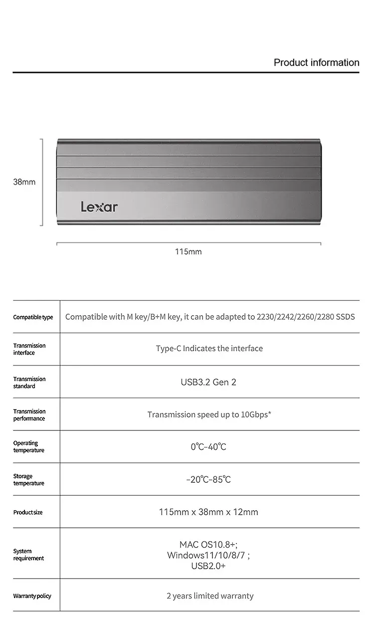 Lexar E300 - intérieur du boîtier