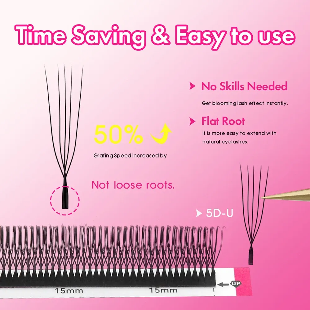 MASSCAKU – Extensions de cils 3D 4D 5D en forme de U, boucles C D en forme de U, ventilateurs préfabriqués, Volume, faux cils naturels en vison 2