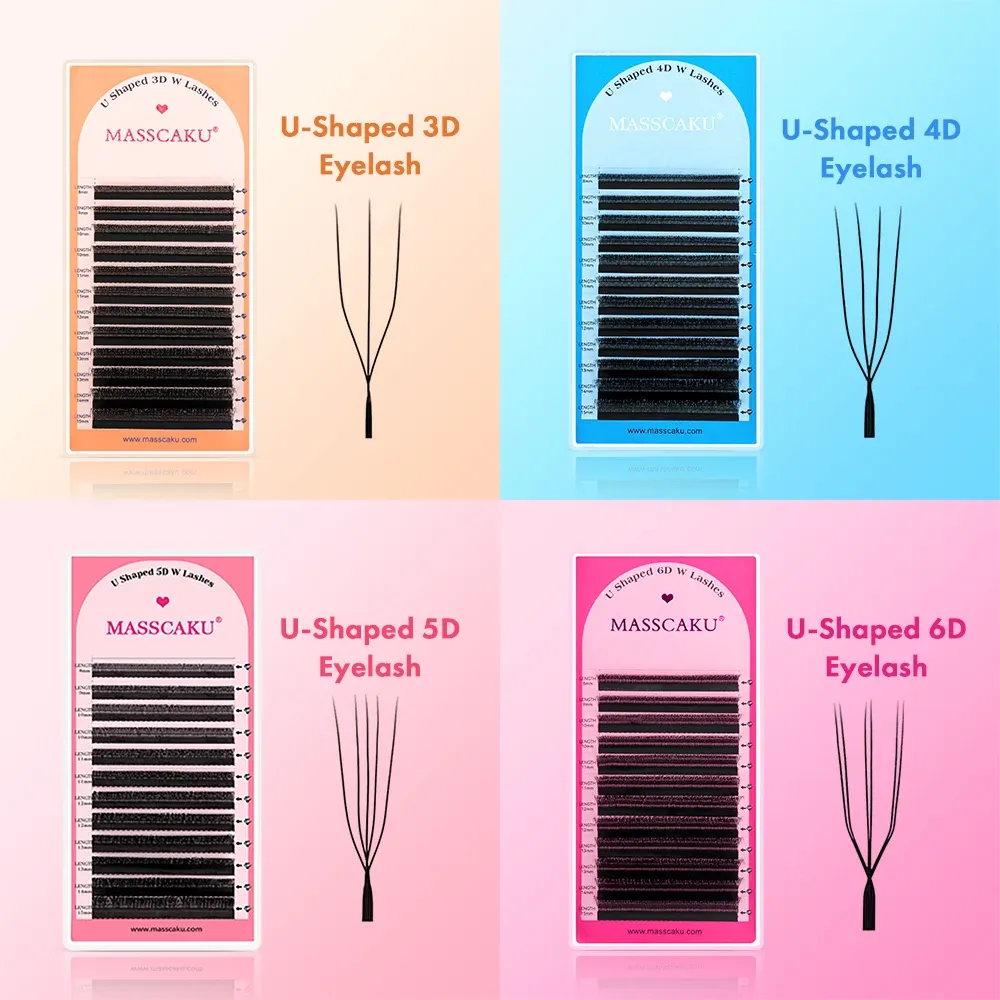MASSCAKU – Extensions de cils 3D 4D 5D en forme de U, boucles C D en forme de U, ventilateurs préfabriqués, Volume, faux cils naturels en vison - Image 1
