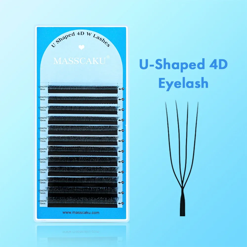MASSCAKU – Extensions de cils 3D 4D 5D en forme de U, boucles C D en forme de U, ventilateurs préfabriqués, Volume, faux cils naturels en vison 8