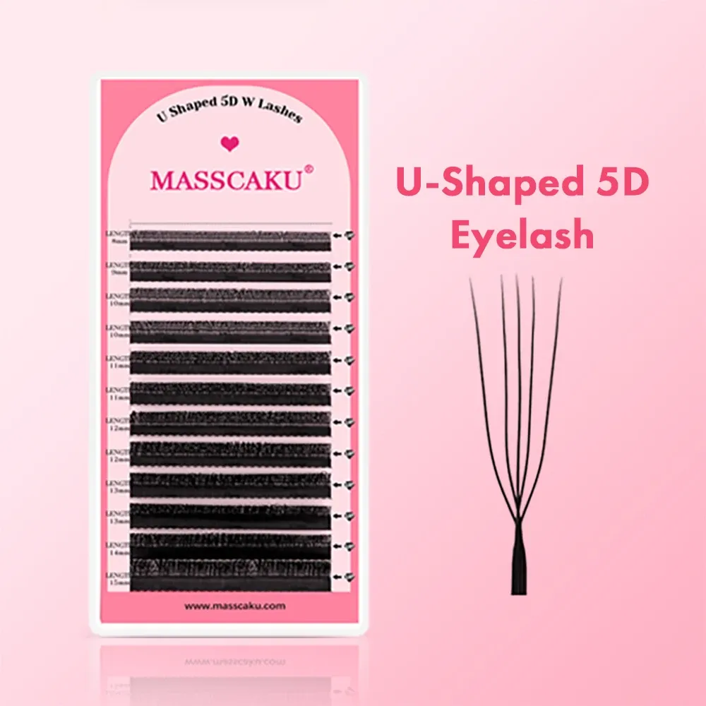 MASSCAKU – Extensions de cils 3D 4D 5D en forme de U, boucles C D en forme de U, ventilateurs préfabriqués, Volume, faux cils naturels en vison 9
