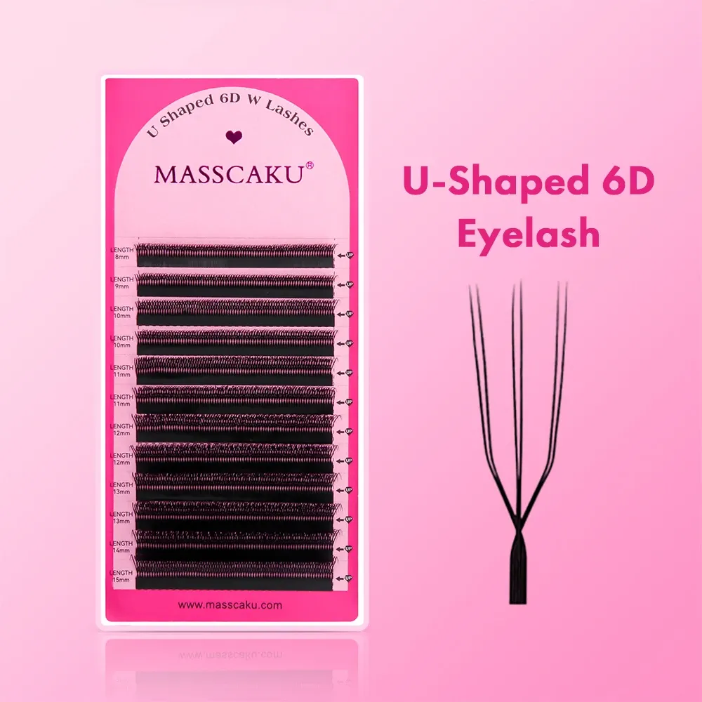 MASSCAKU – Extensions de cils 3D 4D 5D en forme de U, boucles C D en forme de U, ventilateurs préfabriqués, Volume, faux cils naturels en vison 7