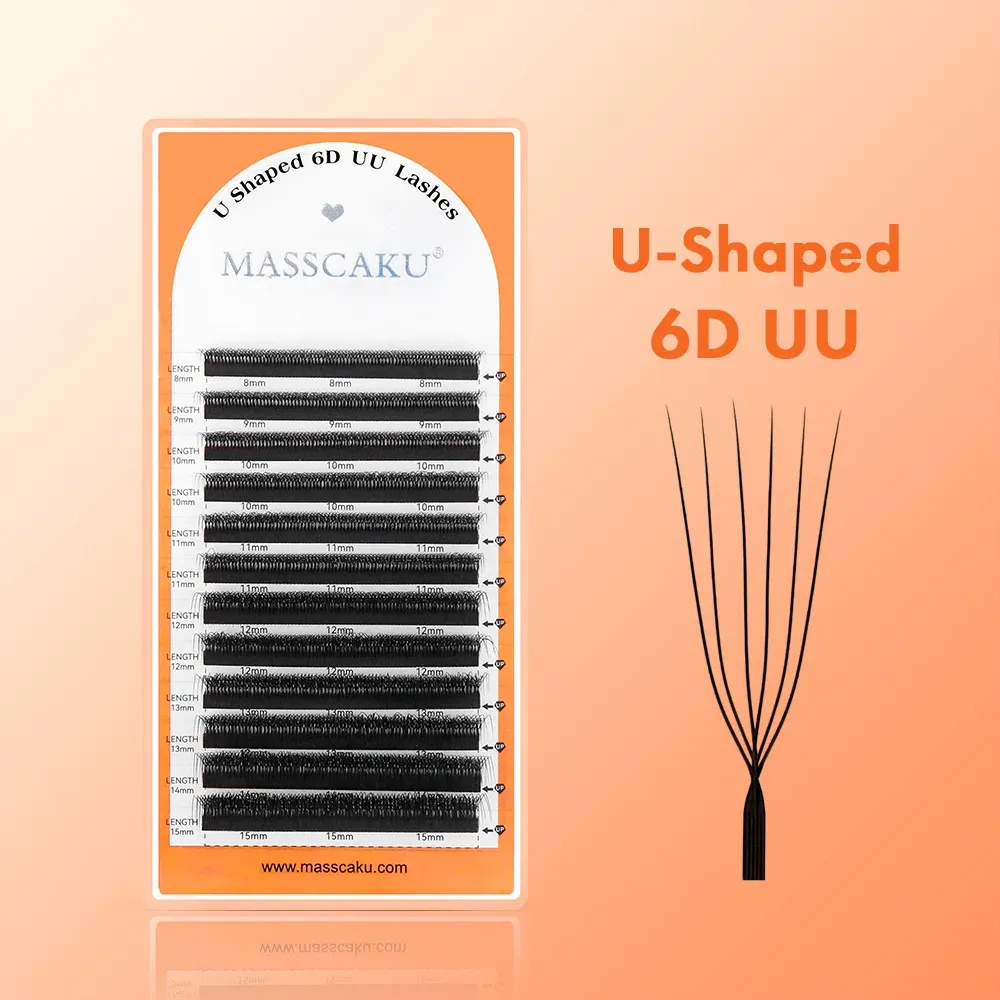 MASSCAKU – Extensions de cils 3D 4D 5D en forme de U, boucles C D en forme de U, ventilateurs préfabriqués, Volume, faux cils naturels en vison 11