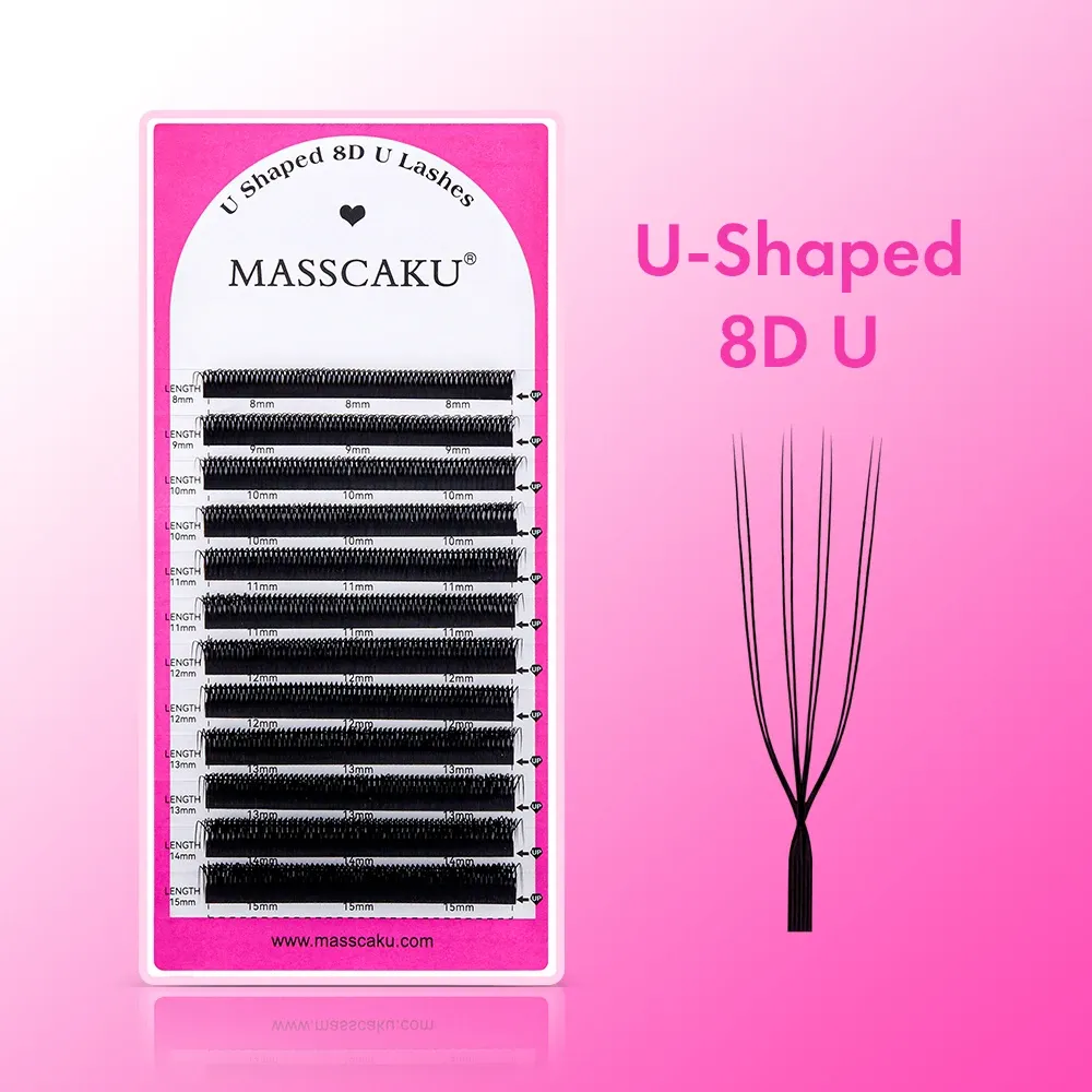 MASSCAKU – Extensions de cils 3D 4D 5D en forme de U, boucles C D en forme de U, ventilateurs préfabriqués, Volume, faux cils naturels en vison 13