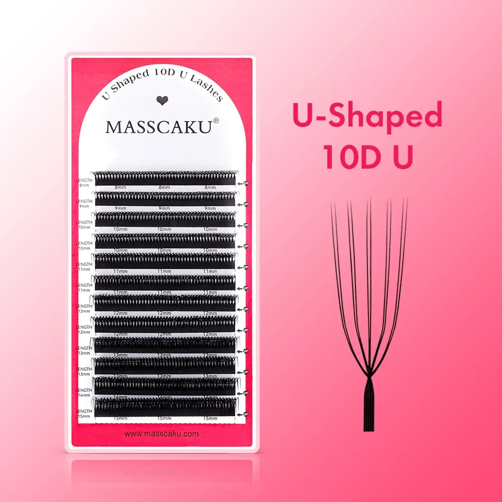 MASSCAKU – Extensions de cils 3D 4D 5D en forme de U, boucles C D en forme de U, ventilateurs préfabriqués, Volume, faux cils naturels en vison 12