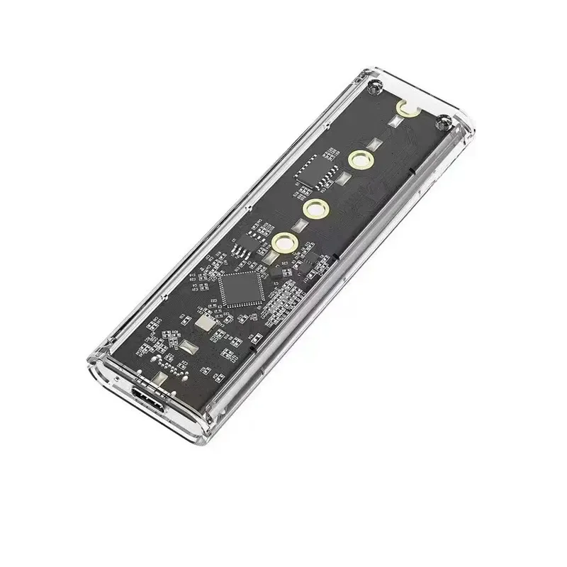 Boîtier SSD M.2 NVMe PCIe NGFF SATA à double protocole, transparent, USB Type-C 10 Gbps, boîtier externe transparent pour SSD M.2 PCI-E 5