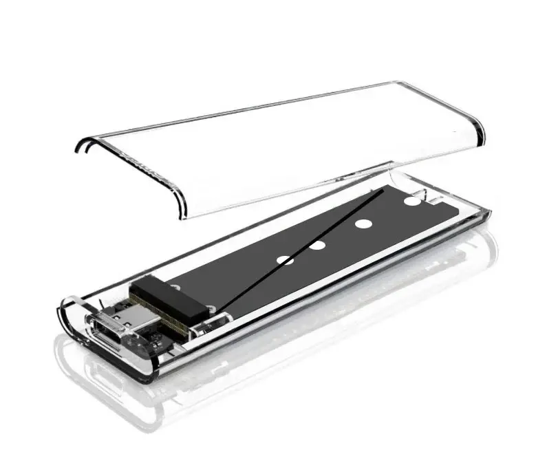 Boîtier SSD M.2 NVMe PCIe NGFF SATA à double protocole, transparent, USB Type-C 10 Gbps, boîtier externe transparent pour SSD M.2 PCI-E 6