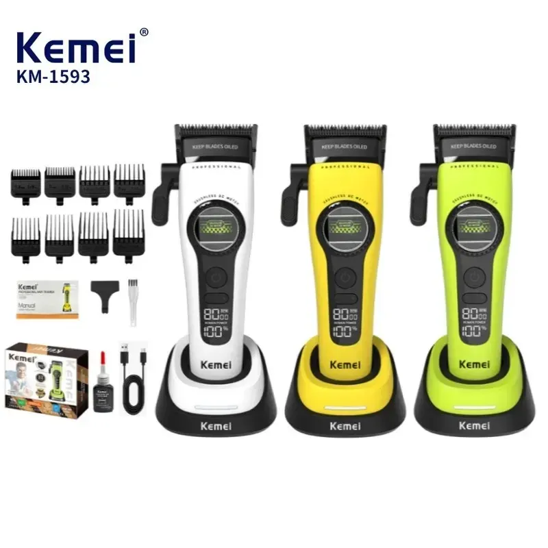 Tondeuse à cheveux professionnelle Kemei 1593 rechargeable, tondeuse électrique à moteur sans balais à rotor externe 1