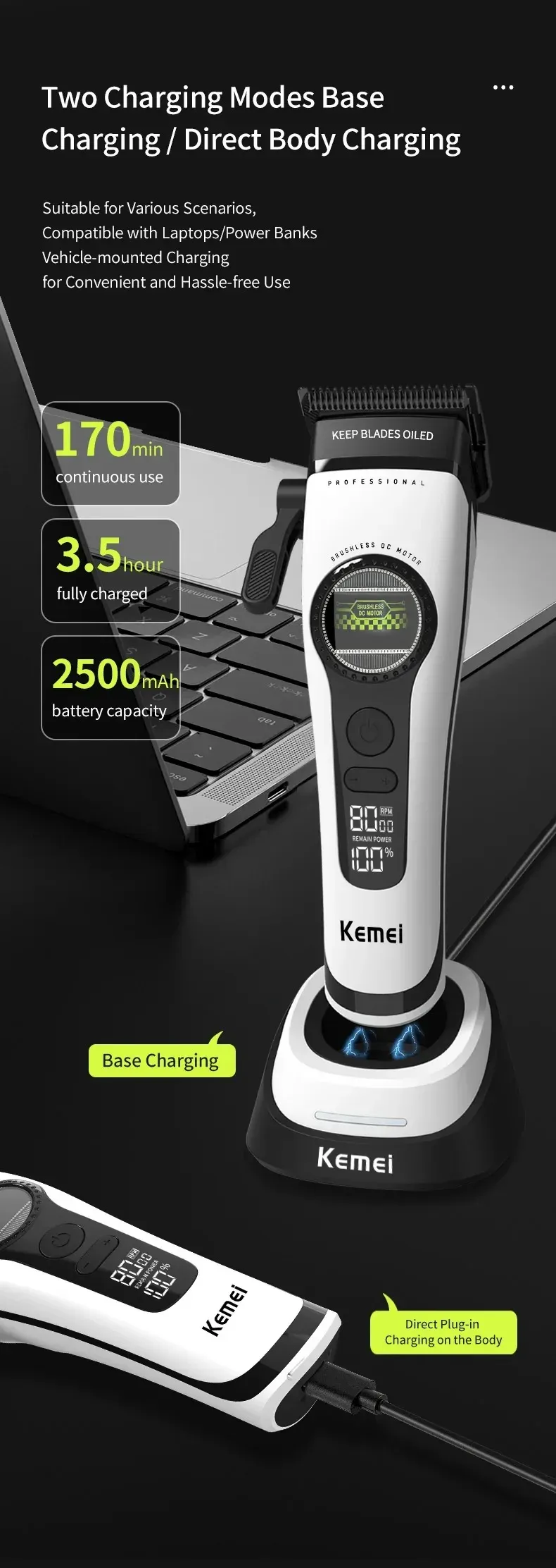 Finition professionnelle réalisée avec la tondeuse Kemei 1593