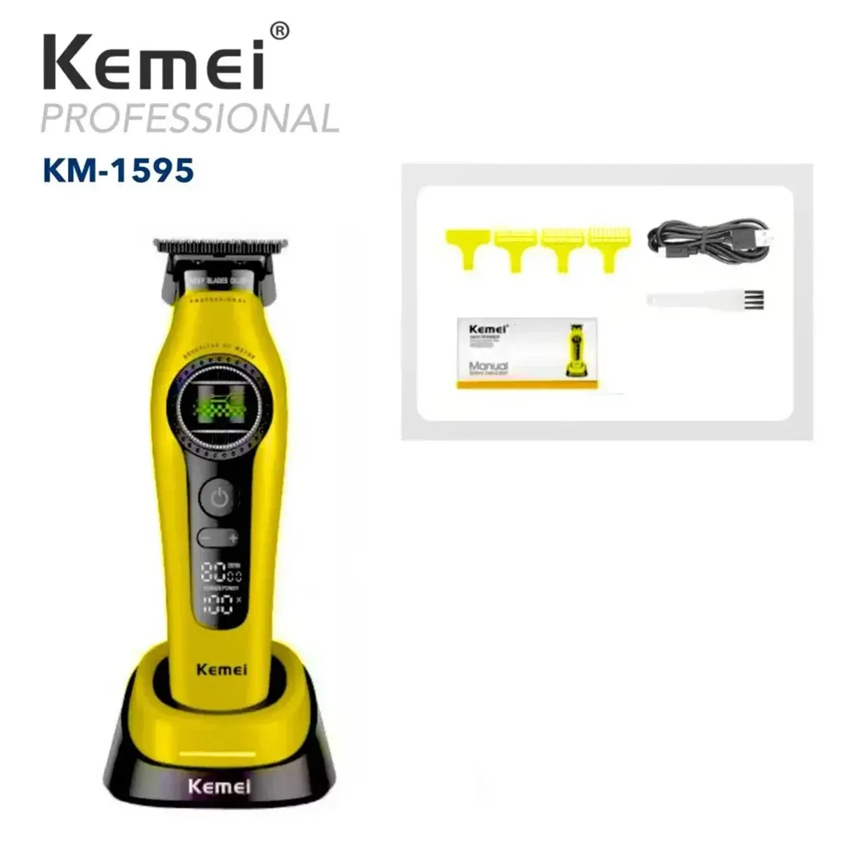Tondeuse à cheveux professionnelle Kemei 1593 rechargeable, tondeuse électrique à moteur sans balais à rotor externe 7