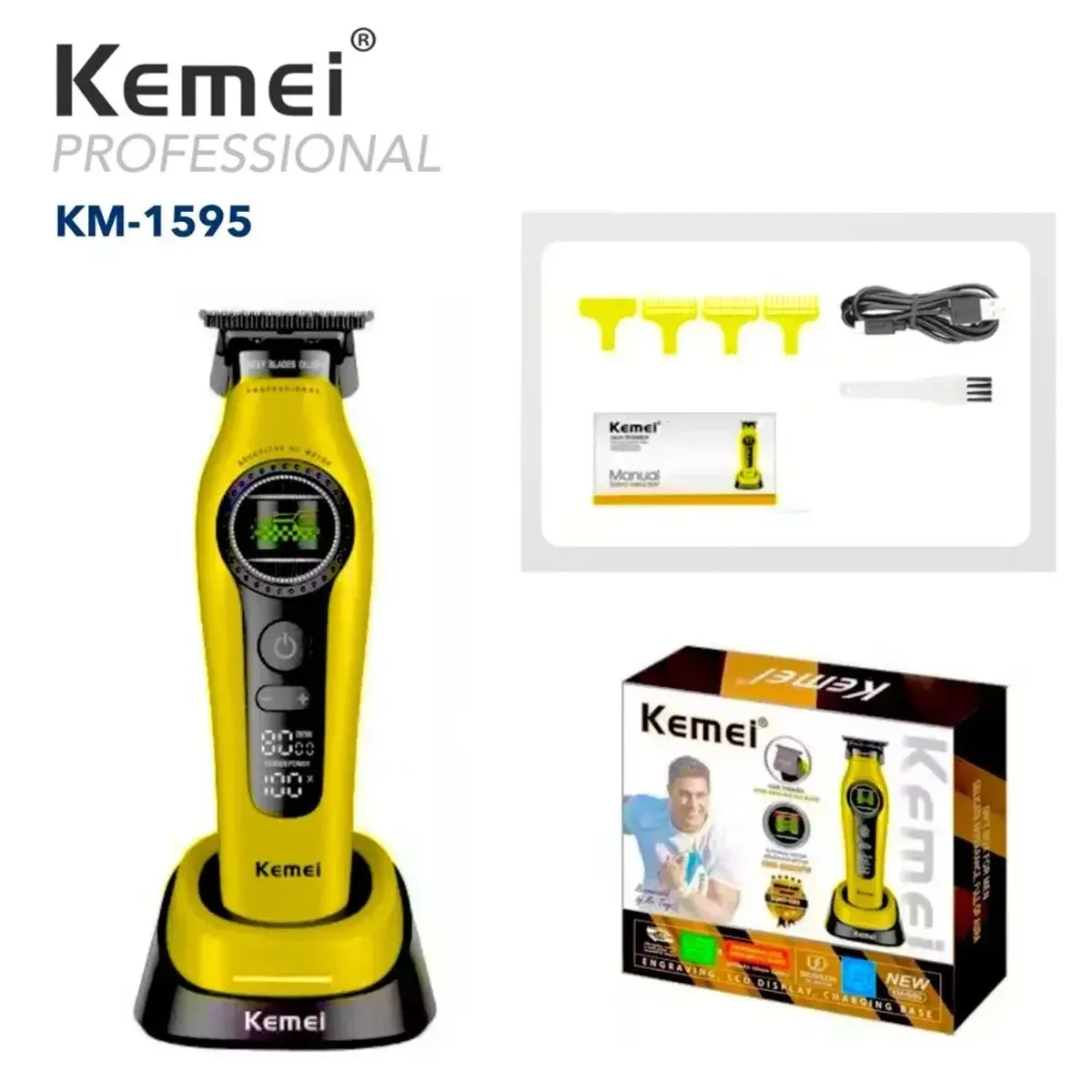 Tondeuse à cheveux professionnelle Kemei 1593 rechargeable, tondeuse électrique à moteur sans balais à rotor externe 17