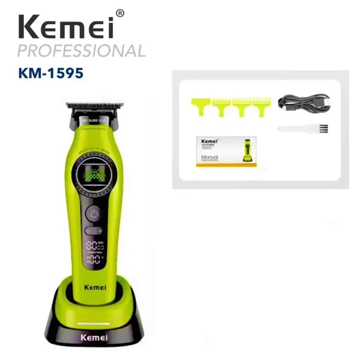 Tondeuse à cheveux professionnelle Kemei 1593 rechargeable, tondeuse électrique à moteur sans balais à rotor externe 14