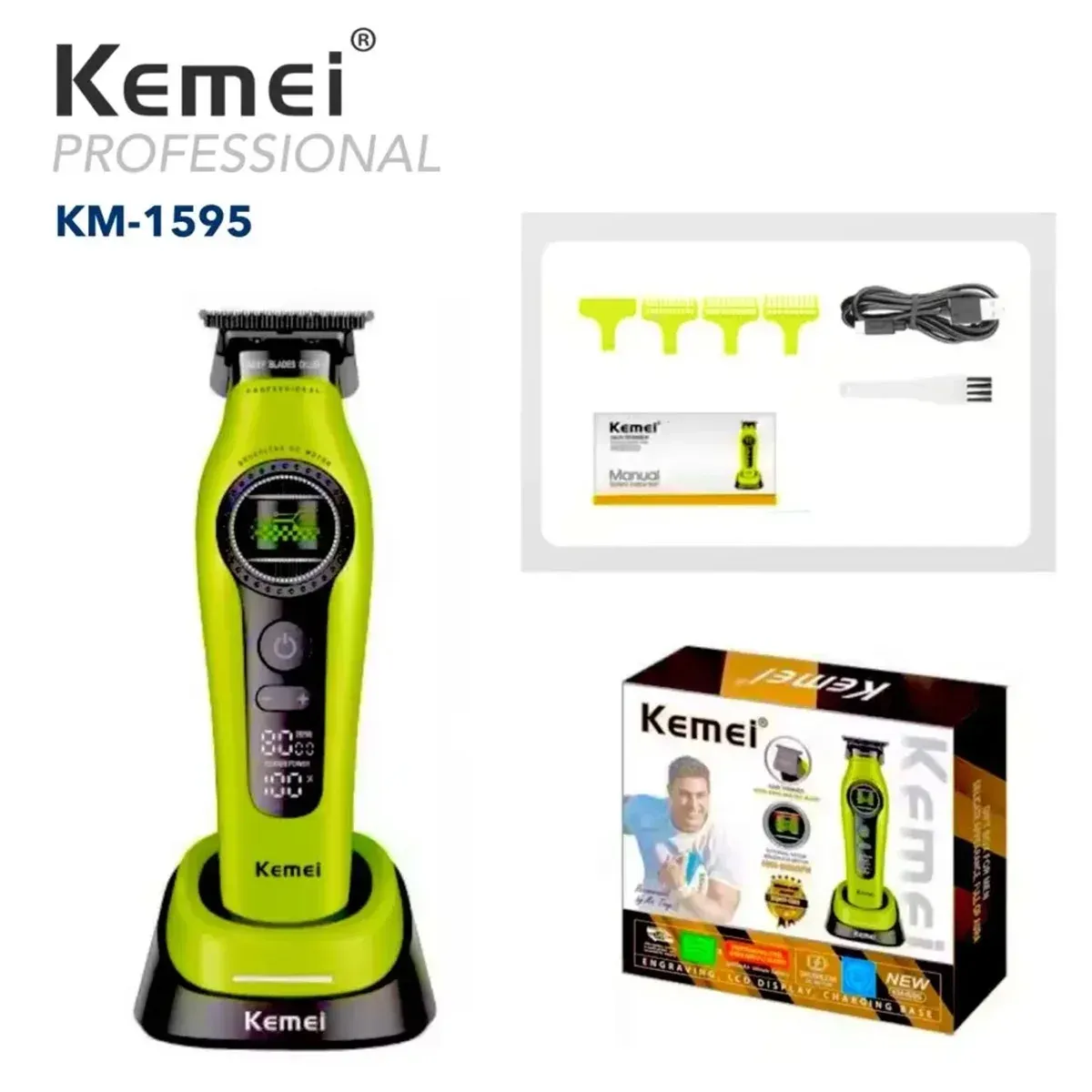 Tondeuse à cheveux professionnelle Kemei 1593 rechargeable, tondeuse électrique à moteur sans balais à rotor externe 13